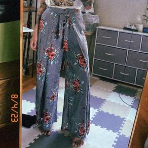 Floral pinstripe pants